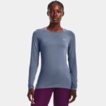 Camiseta de manga larga HeatGear® Armour para mujer Aurora Morado / Metalico Plata S
