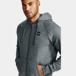 Sudadera con capucha y cremallera completa de tejido Fleece Under Armour Rival para hombre Pitch Gris Light Heather / Onyx Blanco L