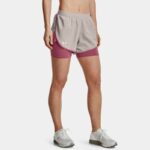 Pantalón corto 2 en 1 Under Armour Fly-By Elite para mujer Ghost Gris / Pace Rosa / Reflectante M