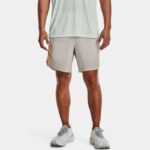 Pantalón corto Under Armour Launch SW de 18 cm Wordmark para hombre Ghost Gris / Naranja Ice / Naranja Ice S